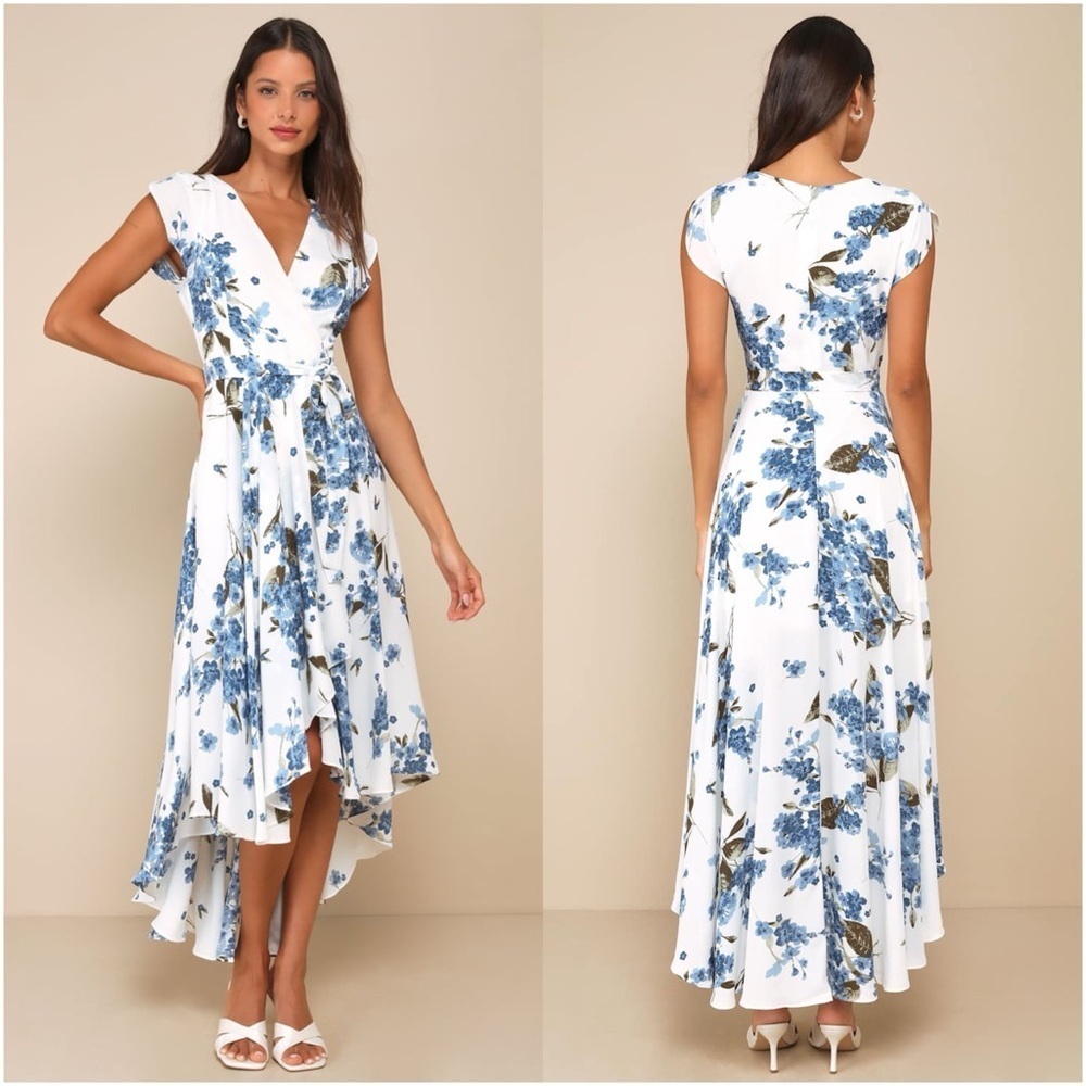 LULU’S French Countryside White Floral Print High-Low Dress